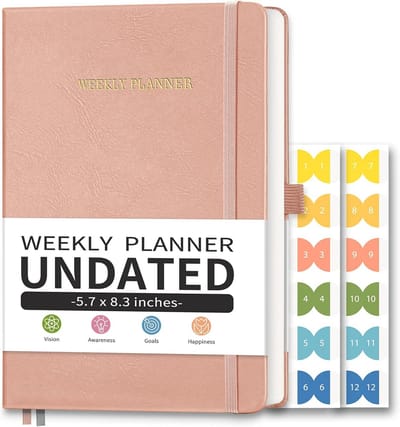 Ongedateerde Planner - Academische Planner - Studie Organisatie - Zelfvullend Hardcover - A5 Formaat - Roze
