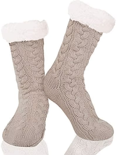 Budino® Huissokken - Verwarmde sokken - Antislip Sokken - Warme Sokken - Dikke Sokken - Anti Slip - Fluffy Sokken - Dames en Heren - Khaki Beige