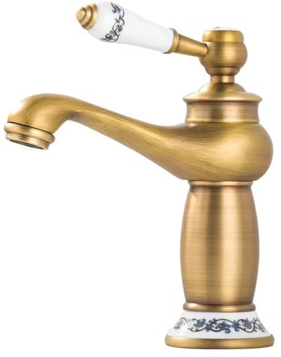 Hudor Wastafelkraan Goud Geborsteld Messing - Fonteinkraan Scamandre Collectie - Retro Design - Waterbesparend - Hoge kwaliteit - 500.000 Ontstekingen