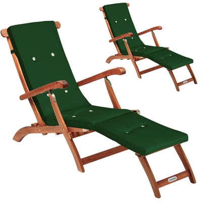 Ligbed Queen Mary® Set van 2 acaciahout FSC®-gecertificeerd incl kussen Groen