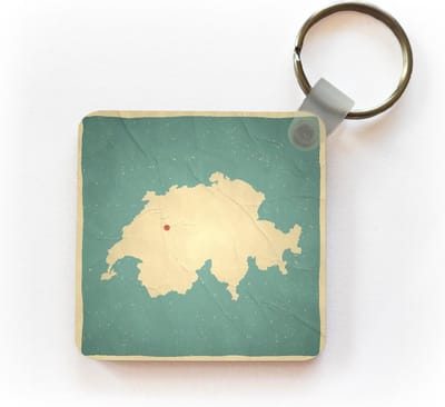 Sleutelhanger - Uitdeelcadeautjes - Vintage kaart van Zwitserland op oud papier - Plastic