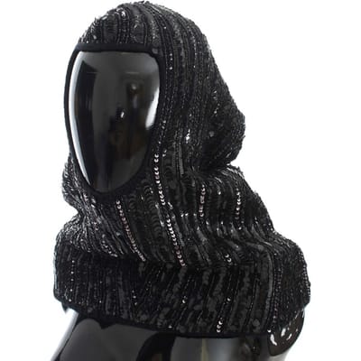 Dolce & Gabbana Vrouwen Zwart Gebreide Sequin Kap Sjaal Hoed