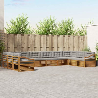 vidaXL - Sofa-Sets - 10 - st - Natuurlijk - en - Licht - Grijs - Massief - Acacia - Hout