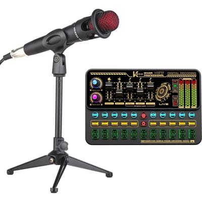 SK500 Draagbare Live Geluidskaart Voice Changer Apparaat Audio Mixer Kit met Microfoon Microfoon Stand Oortelefoon Sound Card Kit