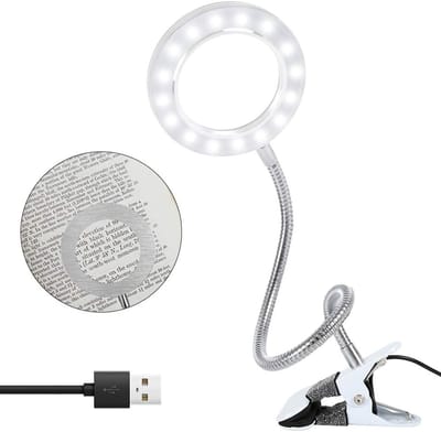 Oneay Loeplamp met LED Verlichting Oplaadbaar met klem USB tafelklem vergrootlamp met LED voor knutselen, lezen, werk, naaien, hobby's en mensen met een visuele beperking