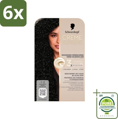 Schwarzkopf - Haarkleuring - Creme Supreme 1-0 - Natuurlijk Zwart - 245g - Voordeelverpakking - 6 stuks - Permanente haarkleur - Zwart haar