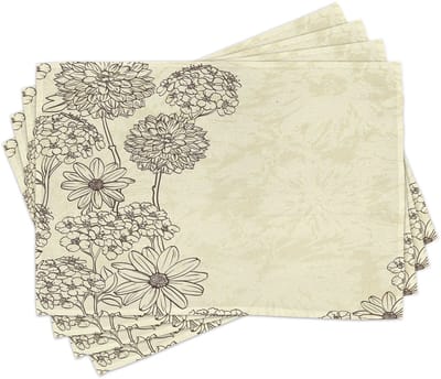 ABAKUHAUS Bloemenwijnoogst onderzetters, Blooming Retro, antislip, wasbare tafeldecoratie voor eetkamer en keuken, crème-eierschaalkleur