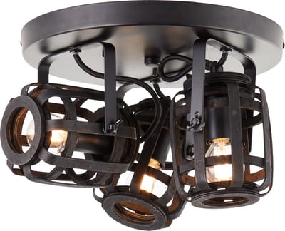 Brilliant Woodrow ronde spot 3-vlamms donker hout/zwart, metaal/bamboe, 3x D45, E14, 42 W
