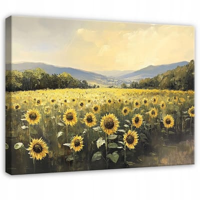 WALLARENA - Canvas schilderij - 100x70 cm - Schilderij van zonnebloemen voor slaapkamer, woonkamer, keuken