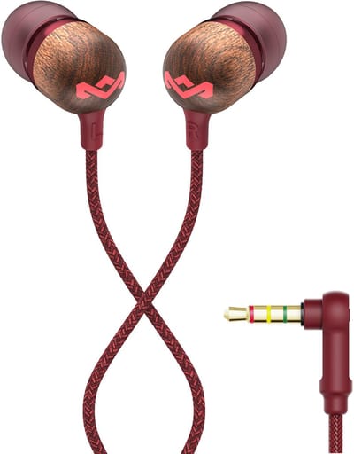 House of Marley Smile Jamaica Oortjes met Draad - Bedrade Oordopjes 3,5 mm Aansluiting - Met Microfoon en 1knopsbediening - Eco Friendly Design - 9 mm Drivers - Knoopvrije Kabel - Rood
