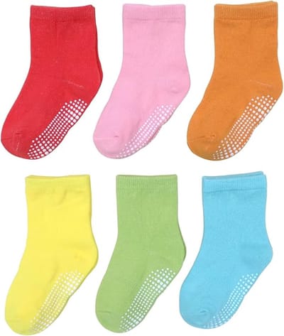 Baby Sokken - 6 Paar - Maat XL - Baby Sokjes - Antislip Sokken - Enkelsokken - Slofsokken - Warme Sokken - Voor Pasgeboren, Zwangere vrouwen en Baby Cadeau - 5-7 Jaar Oud - Katon - Rood, roze, oranje, geel, groen en blauw