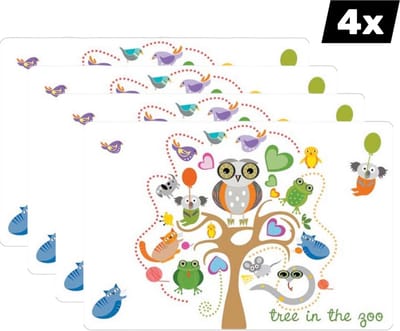 4 X PLACEMAT - THE ZOO - ANTI-SLIP - Kindvriendelijk - 30x45CM - Anti-slip Onderlegger - Placemat - Set van 4