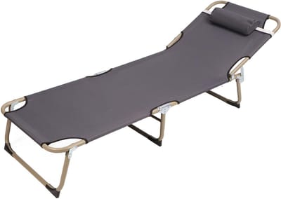 Campingbed Drievoudig Opklapbaar - Kampeerbed Ligstoel - Buiten Ontspannen - Verstelbare Rugleuning - 173 x 56 cm - Grijs
