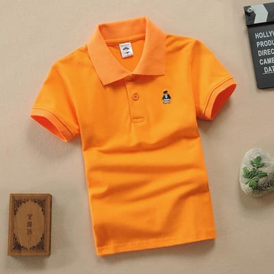 Zomer Effen Kleur Korte Mouw T-shirt Kinderkleding 1-15 Jaar Oud Shirt Revers Jongens en Meisjes Schooluniformen 110cm orange