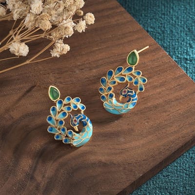 Accessoires Hanfu cheongsam rétro style chinois original boucles d'oreilles paon en émail porcelaine pour femmes bijoux en chrysoprase naturelle brown