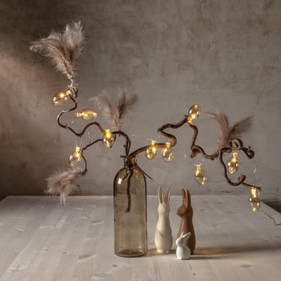 Star Trading Filigree lichtketting 'Shimmer' van glas, 10 LED glazen hangers, batterijen + timer, beige, L 135cm