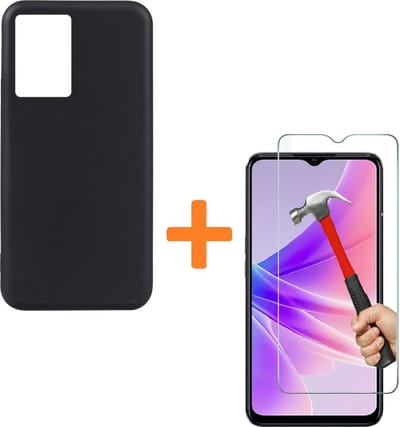 Backcover Hoesje Geschikt voor: Oppo A77 5G & Oppo A57 / A57s 5G Zwart TPU Silicone Soft Case + 1X Tempered Glass Screenprotector