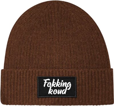 Wintermuts walnut rib gebreid | wit - Fokking koud (cursief) - soBAD. | Unisex | Skimuts | Muts | Kou | met grappige tekst | Winter | Beanie