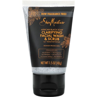 SheaMoisture, Afrikaanse Zwarte Zeep, Zuiverende Gezichtsreiniger & Scrub, Geurvrij, 1,5 oz (43 gram) black