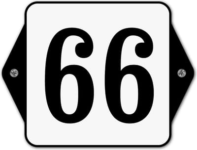 Huisnummerbord klassiek - huisnummer 66 - 16 x 12 cm - wit - schroeven  - nummerbord  - voordeur