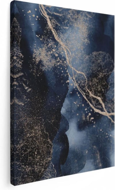Artaza Canvas Schilderij Abstract Goud - 30x40 cm - Klein - Wanddecoratie Woonkamer - Muurdecoratie Blauw - Kamer Accessoires