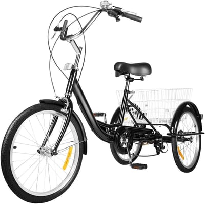 Volwassen Driewieler - Driewieler met Mand - Boodschappen Doen - 8 Versnellingen - 20 inch - Zwart
