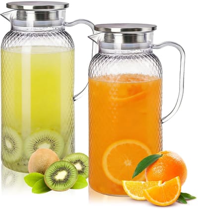 Dailygoods- Waterkan 1800 ml - Acryl Kan - Transparante Karaf - Kunststof Kan met Deksel - Handvat - Set van 2