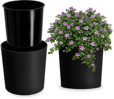 KADAX Bloempot, elegante sierpot met inzet, pot, tuinkom, bloembak, bloempotbescherming voor woonkamer, kantoor (zwart, diameter 30 cm)