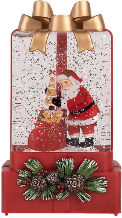 Clayre & Eef Kerstdecoratie met LED-verlichting en muziek Cadeau 10x6x18 cm / 3xAAA Rood Kunststof