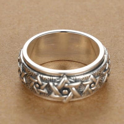 Nieuwe draaibare zilveren ring voor heren Retro creatieve dominante zespuntige ster brede versie Thaise wijsvinger gesloten accessoire 9