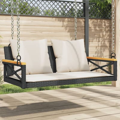 vidaXL - Schommelbank - met - kussens - 109x62x40 - cm - poly - rattan - zwart