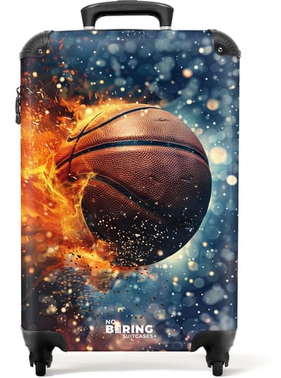 NoBoringSuitcases.com® - Kinderkoffer - Kindertrolley - Basketbal - Vuur - Handbagage koffer lichtgewicht - Reiskoffer trolley - Rolkoffer met wieltjes - Past binnen 55x40x20 en 55x35x25
