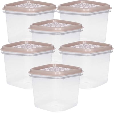Hega Hogar Vershoudbakjes - set 6x stuks - 0.7 liter - transparant/beige - L11 x B11 x H12 cm - Mealprep - Maaltijden bewaren