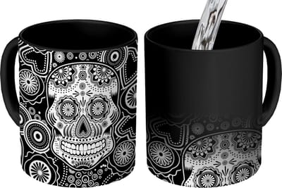 Magische Mok - Foto op Warmte Mokken - Koffiemok - Tieners - Skull - Bloemen - Patronen - Magic Mok - Beker - 350 ML - Theemok