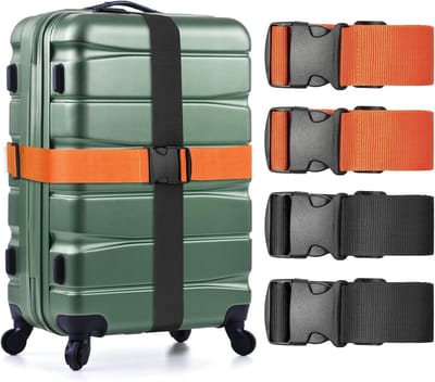 Verstelbare Bagagestraps voor Reisbagage - 4-Pack in Oranje en Zwart, Ideaal voor Veilig Sluiten van Koffers en Tassen