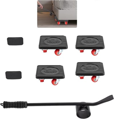 Set van 4 Meubeltransportwielen met Hefmechanisme voor Zware Meubels tot 400 kg, Ideaal voor Verhuizen en Herinrichten