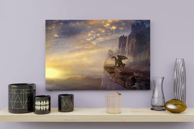 Artaza Canvas Schilderij Fantasie Dier - 30x20 cm - Klein - Wanddecoratie Bergen - Muurdecoratie Zonsondergang - Kamer Accessoires Klif