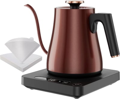 Waterkoker met Zwanenhals en 7 Temperatuurinstellingen - 1.0L, Roestvrijstaal, Houdt Warm tot 24 Uur, 1000W, Matzwart