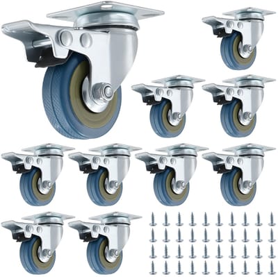 Dailygoods- Meubelwielen set van 10 - Zware wielen met rem - 50 mm diameter - Stille zwenkwielen - Robuust pvc en staal - Geschikt voor meubels en transportwagens