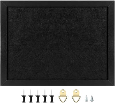 Dailygoods- Prikbord Zwart 43 x 58 cm - Houten Frame - Vilt Prikbord - Memoboard - Inclusief Kurknagels en Haken - Duurzaam en Herbruikbaar - Pinnwand
