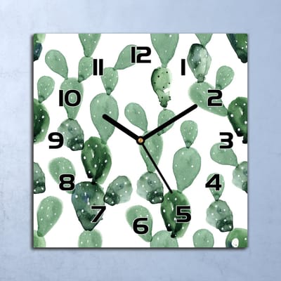 Coloray Wandklok - Cactusstruikgewas Klok Glas - 30x30 cm - Groente Wandklok - Wandklok Vierkant - Wandklok Industrieel - Wandklok Keuken - Stille Wandklok