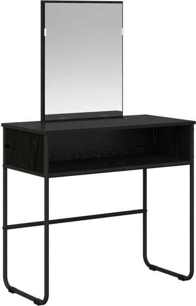 vidaXL - Kaptafel - met - plank - Zwart - eiken - 81 - x - 40 - x - 131 - cm - Bewerkt - hout