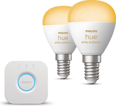 Philips Hue Starterspakket - E14 - met 2 Kogellampen - Warm tot Koelwit Licht - Incl. 1 Hue Bridge - Hue White Ambiance