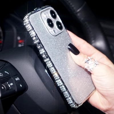 Diamanten Bumper Case voor Dames met Sprankelende Rhinestone Slang Ontwerp, Luxe Bling Bescherming voor iPhone 16 Pro Max - Zilver 6.9'' 2024
