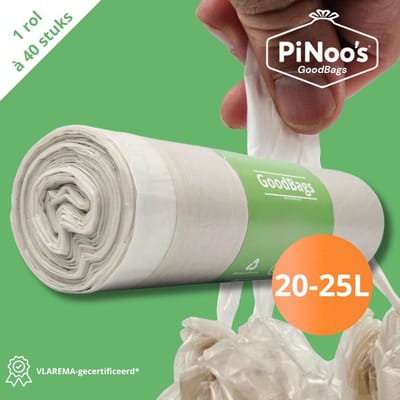 PiNoo’s® GoodBags Vuilniszakken 20-25 Liter | 1 rol à 40 zakken - Trekband | 100% Gerecycled LDPE-plastic | 27 My | 54×55 cm - Trekbandzakken 20 liter, Brabantia J, Geschikt voor Brabantia en EKO - 20-25 liter (05405501327R)