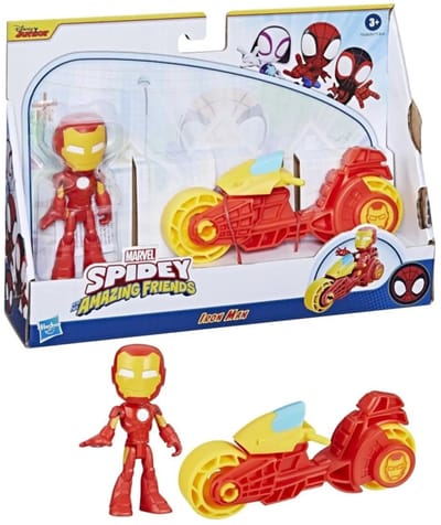 Marvel Spidey Amazing Friends Motorcycle Iron Man - Inclusief figuur - 6.5 cm groot - Merchandise