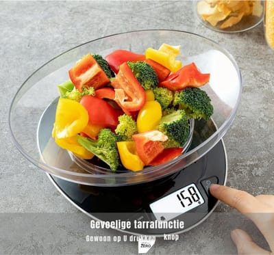 MIRA® Keukenweegschaal Digitaal Met Kom - Keukenweegschaal - Keukenweegschaal Digitaal - Zwart - 24cm x 19cm x 6cm