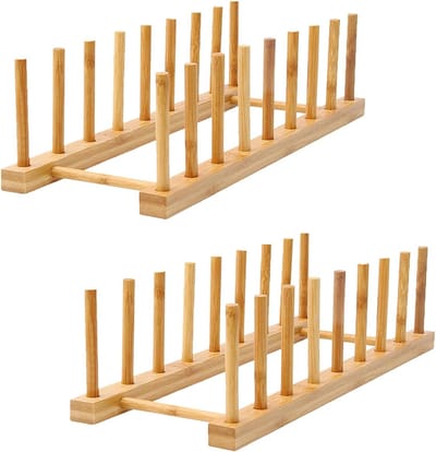 2 Stuks Bamboe Multifunctioneel Afdruip- En Opslagrek, 28x13x10CM Keuken Bordenrek Boekenrek