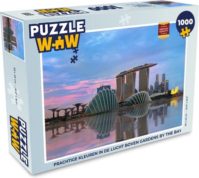 Puzzel Prachtige kleuren in de lucht boven Gardens by the Bay - Legpuzzel - Puzzel 1000 stukjes volwassenen