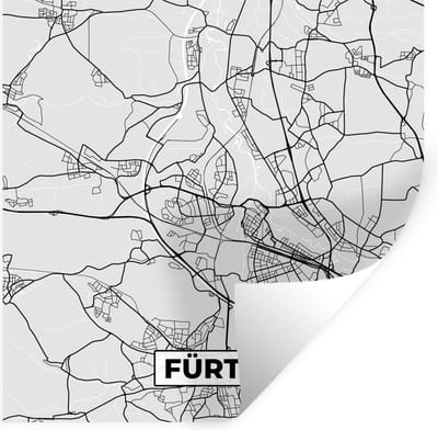 Muurstickers - Sticker Folie - Duitsland - Plattegrond - Fürth - Kaart - Stadskaart - 100x100 cm - Plakfolie - Muurstickers Kinderkamer - Zelfklevend Behang XXL - Zelfklevend behangpapier - Stickerfolie